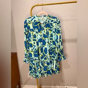 Garrie B Abstract Print Ruffle Mini Dress – Size Small – NWOT